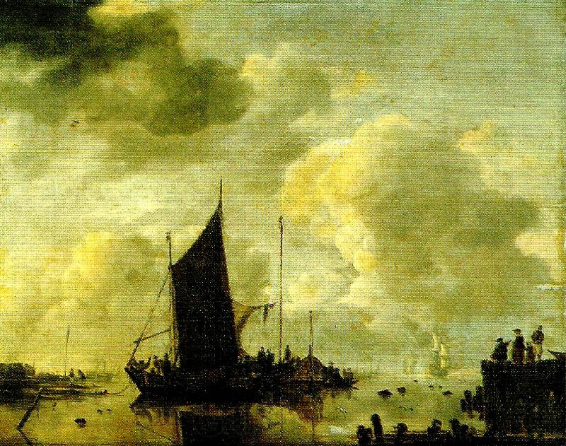 Jan van de Cappelle hamnstycke med speglande vatten Norge oil painting art